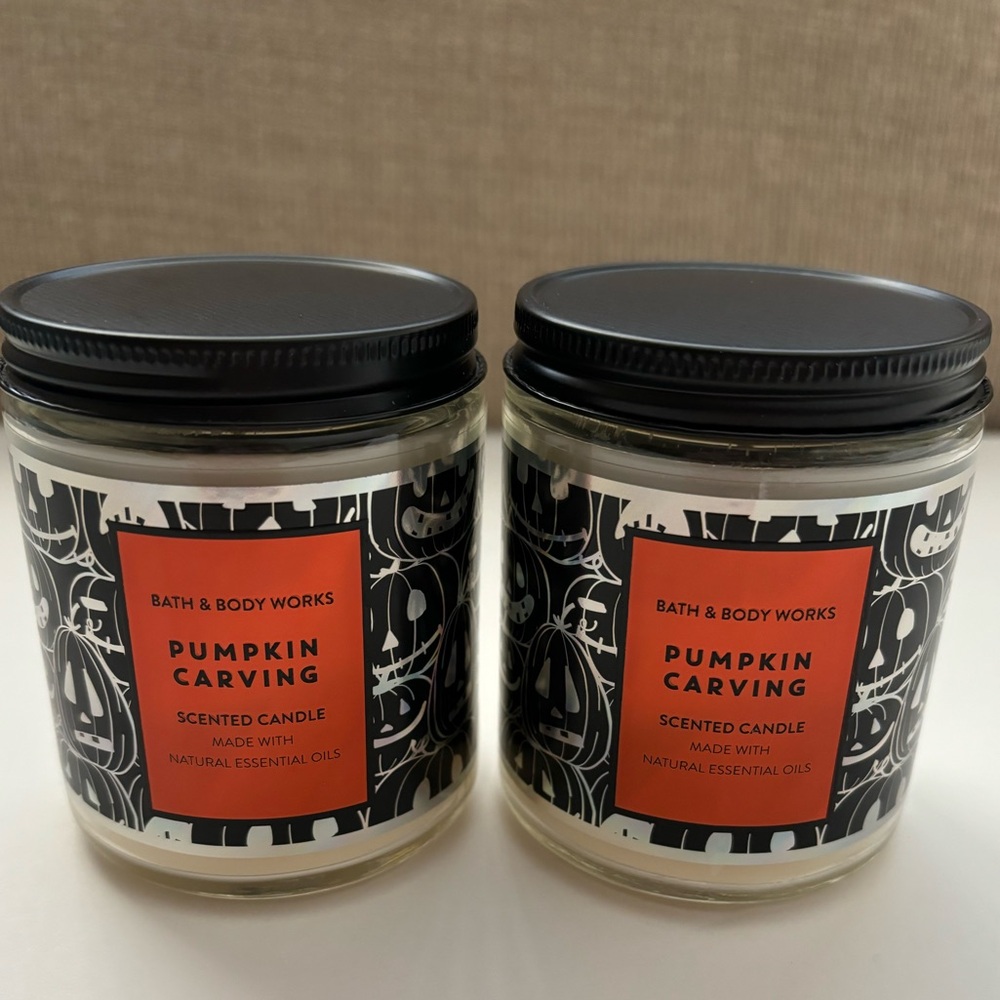 Bath & Body Works Pumpkin Carving Halloween Single Wick Candle Set of 2 - Picture 1 of 6